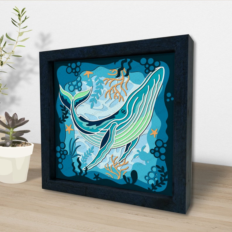 Sea Whales Shadow Box Svg, Sea Whales 3D Box, Sea Whales Light Box Svg ...