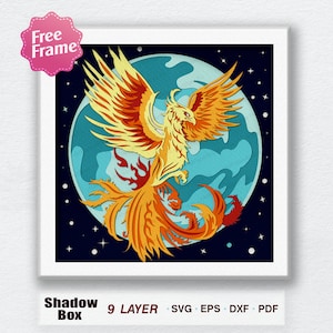 Phoenix Shadow Box Svg, Phoenix 3D Box, Phoenix Light Box svg, pour fichier Cricut, 3D Box cadeau, cadeau Shadow Box, Phoenix SVG, Phoenix Decor