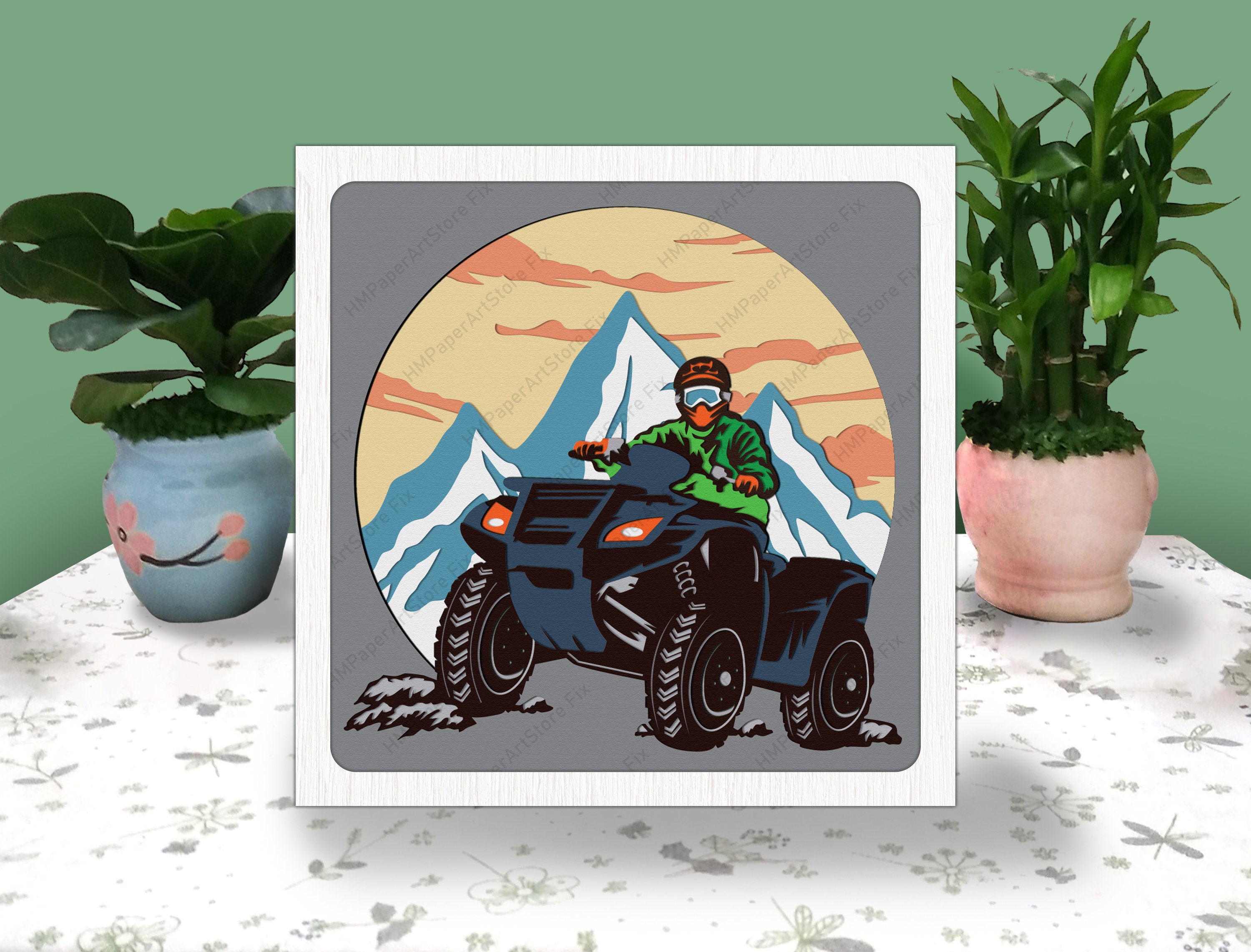 Tractor Shadow Box ATV Quad Scene 3D Box Paper Cut Light Box Svg, Tractor Shadow Box Svg ...