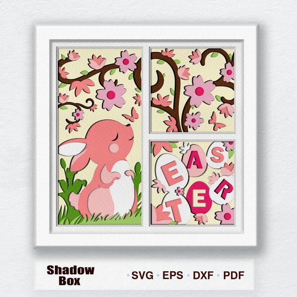 Easter Bunny Shadow Box svg, Easter Decor, Easter Bunny 3D Box, Easter Gift, Easter Bunny Light Box SVG, Easter svg, Easter Bunny svg