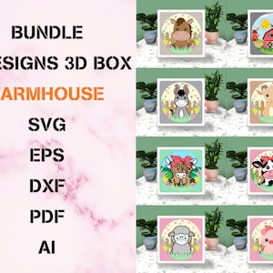 Bundle Farm House 3D Box Paper Cut Light Box Svg, Baby Farm Aniamls Shadow Box Svg Farm Cricut File Cutting Cricut, Farm Shadow Paper Cut