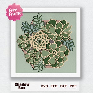 Succulentes 3D boîte papier découpé, succulentes ombre boîte, cactus ombre boîte Svg fichier Cricut coupe Cricut succulentes ombre papier découpé, succulentes svg
