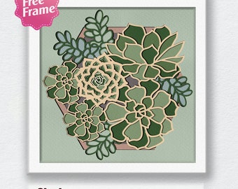 SUCCULENT 3D Box Paper Cut, Succulent Shadow Box, Cactus Shadow Box Svg Cricut File Cutting Cricut Succulent Shadow Paper Cut, SUCCULENT svg