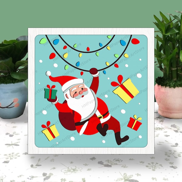 Santa Claus Light 3D Box Paper Cut, Santa Christmas Light Box Svg, Christmas Shadow Box, Svg For Cricut File, Santa Christmas svg