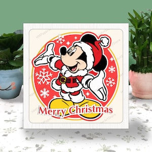 Mickey Christmas 3D Box Paper Cut, Mickey Christmas Light Box Svg, Christmas Shadow Box, Svg dla pliku Cricut, Cardstock Svg, Mickey Svg