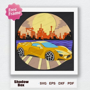 Sportwagen 3D-vak raceauto papier gesneden Shadow Box Super Car Cricut bestand snijden Cricut Shadow Paper Cut, sportwagen svg, sportwagen Shadow Box