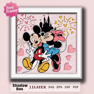 Cartoon paar Schatten Box Papierschnitt-Datei | Cartoon Maus glücklich Schattenbox Cartoon Schattenbox Schattenbox Valentinstag Geschenk Valentine decor /K418