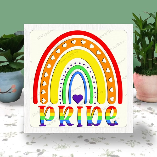 Rainbow Pride 3D Box Paper Cut LGBTQ Pride Light Box Svg, Shadow Box Svg Cricut File Cutting Cricut, Pride Rainbow Love Shadow Paper Cut