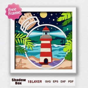 Faro in bottiglia Shadow Box SVG, Faro SVG, In bottiglia 3D Box, Per Cricut File, Faro 3D SVG, Mare 3D Box, Decor Lighthouse