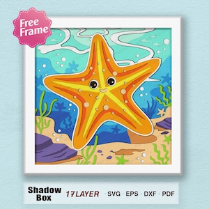 Starfish Shadow Box Svg, Starfish 3D Box, Starfish Light Box svg, Para archivo Cricut, Decoración de estrellas de mar, Caja de animales marinos 3D, Regalo de caja 3D, Estrella de mar SVG