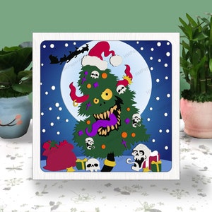 Horror Christmas Tree 3D Box Paper Cut Angry PineTree Light Box Svg Christmas Décor Shadow Box Svg For Cricut File Layered Cardstock Art
