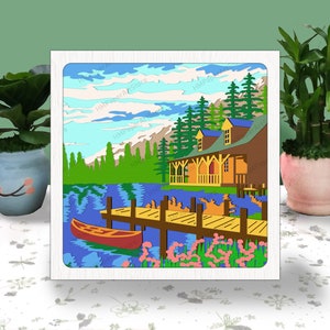 Cabin Haus am See 3D Box Papierschnitt Light Box SVG, Camping Schattenbox SVG Cricut Datei Schneiden Cricut, Cabin Haus am See, DIY