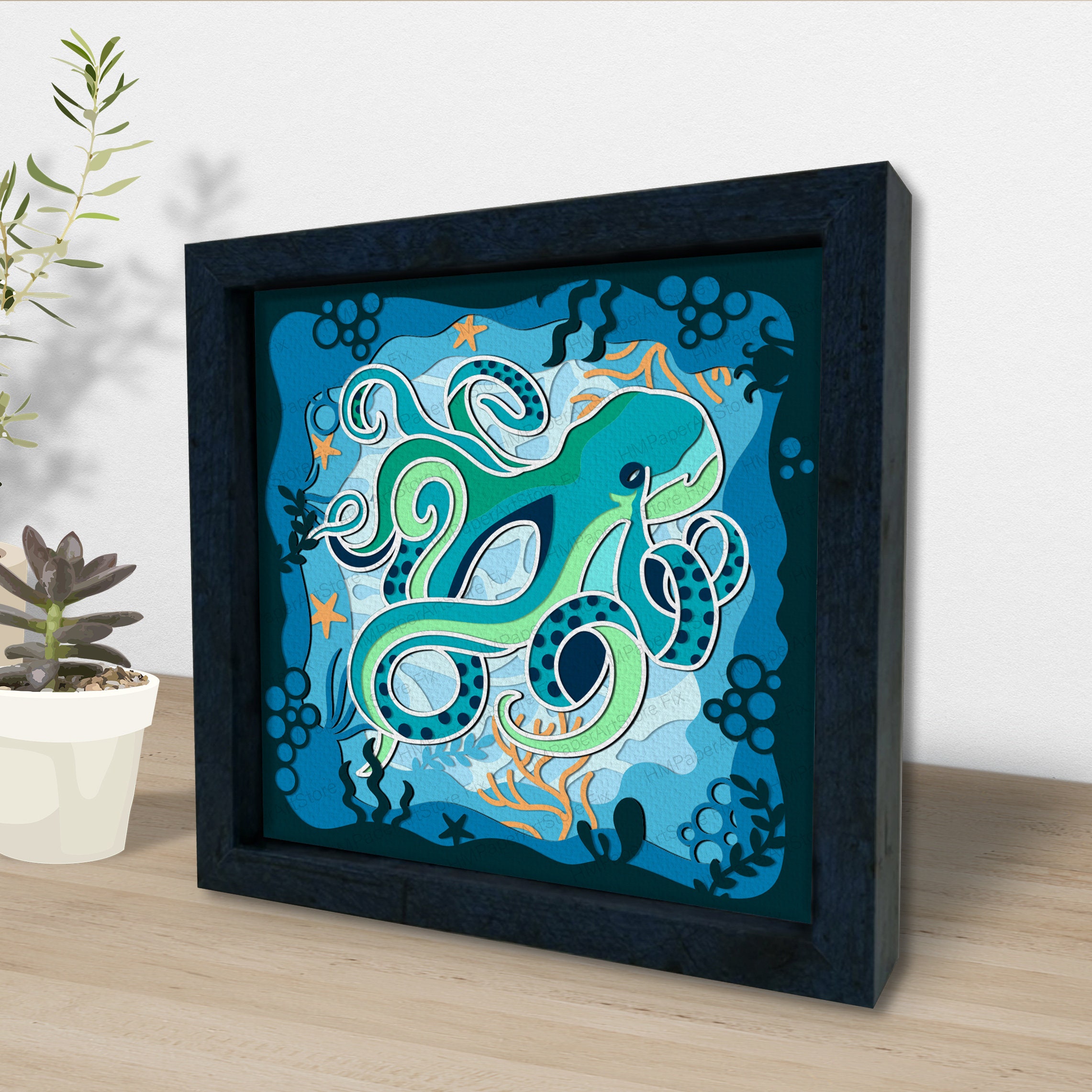 Sea Octopus Shadow Box Svg, Sea Octopus 3D Box, Sea Lions Light Box Svg ...