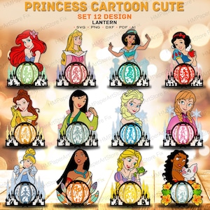 Bundle Prinzessin Laterne Papierschnittdatei | Prinzessin Laterne Cartoon Charakter Laterne Prinzessin Shadow Box Prinzessin Light Box Prinzessin svg/K347