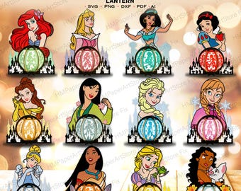 Bundle Princess Lantern Paper Cut File | Princess Lantern Cartoon Character Lantern Princess Shadow Box Princess Light Box Princess svg/K347
