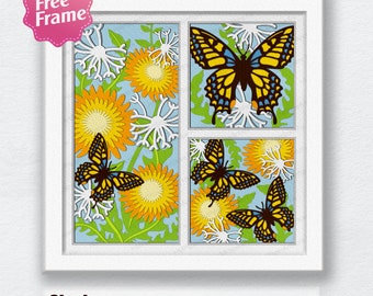 Dandelion and Butterfly Shadow Box Svg, Dandelion and Butterfly 3D Box, Dandelion and Butterfly Light Box, For Cricut, Dandelion Decor