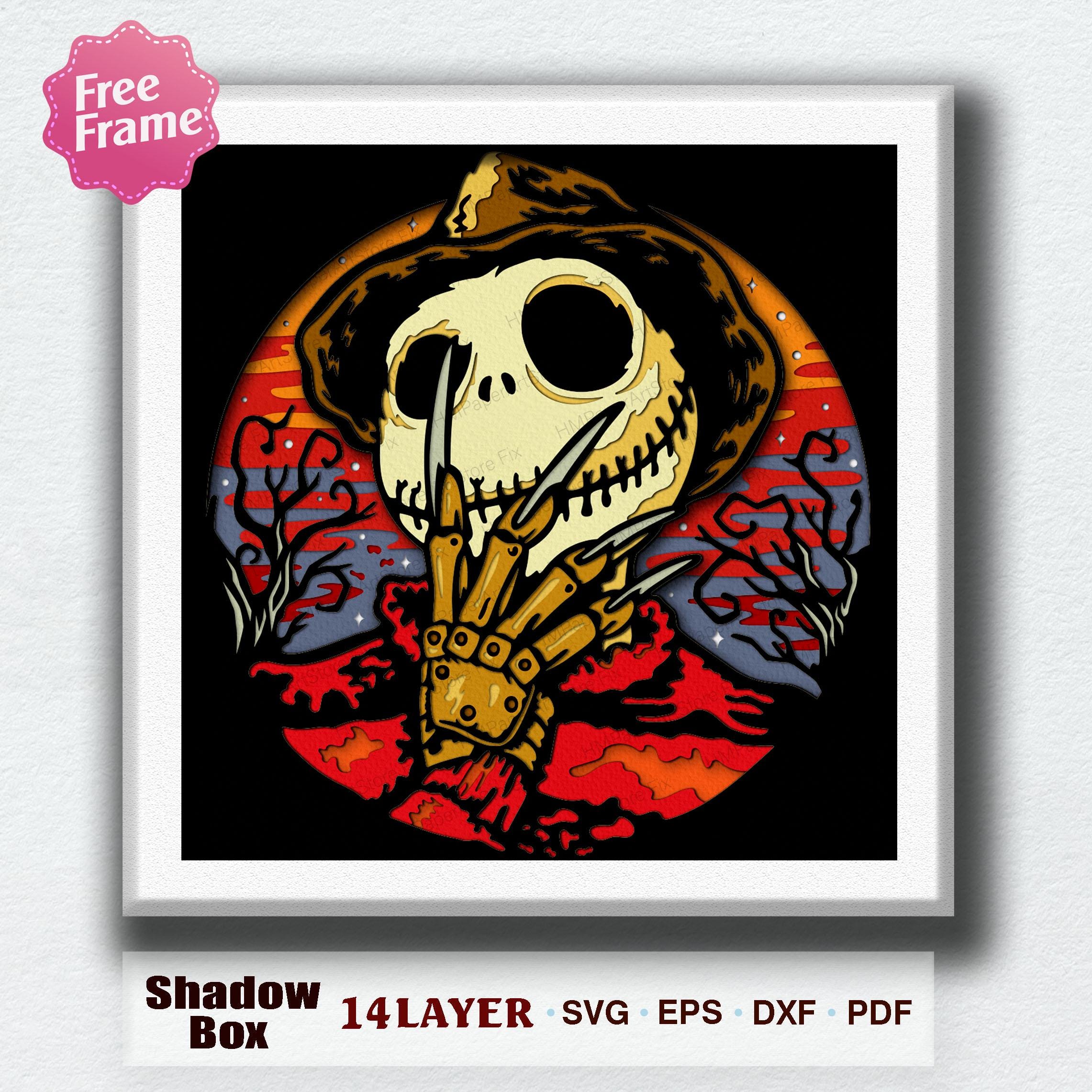 Horror Shadow Box SVG File, Halloween Shadow Box SVG, Skeleton