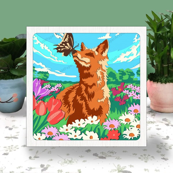 Fox and Fall 3D Box Paper Cut, Fox and Fall Light Box Svg, Hello Fall Shadow Box, Svg For Cricut File, Cardstock Svg, Fox and Fall svg