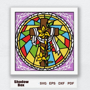 Pâques Jésus ressuscité verre ombre boîte Svg, Pâques Jésus ressuscité verre lumière verre svg, Pâques Jésus ombre boîte, décoration de Pâques, cadeau de Pâques, svg de Jésus