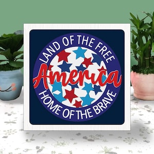 Caja de luz con corte de papel en 3D del 4 de julio, caja de sombras PATRIÓTICA, archivo Svg de Cricut, corte de papel con sombras del Día de la Independencia de Cricut