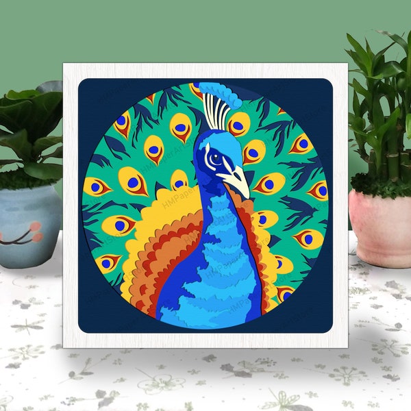 Peacock 3D Box, Peacock Svg, Peacock Shadow Box Svg, Cricut File, Cutting Cricut, Peacock Light Box, Animal 3D Box, 3D Box