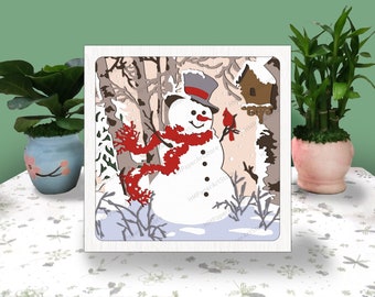 Snowman 3D Box Paper Cut, Snowman Light Box Svg, Snowman Shadow Box Svg, For Cricut File, Xmas Snowman SVG, Christmas Frosty Snowman 3D Box