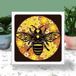 APE GIRASOLE 3D Scatola Carta Tagliata Summer Light Box Svg, Ape Shadow Box Svg Cricut File Taglio Cricut, Ape Girasole Ombra Carta Tagliata