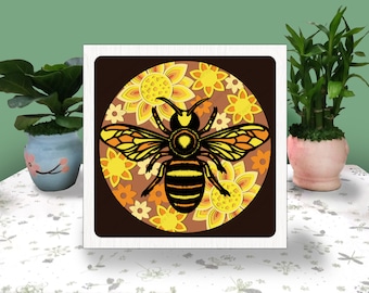 BIENEN SONNENBLUME 3D Box Papierschnitt Sommer Light Box svg, Biene Schatten Box svg Cricut Datei schneiden Cricut, biene Sonnenblume Schatten Papierschnitt