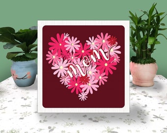 Love Mom Floral 3D Box Paper Cut Light Box Svg, Mother's Day Shadow Box Svg Cricut File Cutting Cricut, Mom Shadow Paper Cut