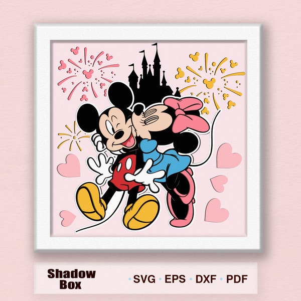 Mickey Minnie Happy Valentine Shadow Box, Valentine 3D svg,Valentine Gift, File For Cricut, Valentine decor, Vintage Mickey Minnie Valentine