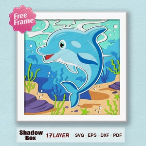 Cartoon Delphin Schatten Box SVG, Delphin 3D Box, Cartoon Delphin Light Box, für Cricut-Datei, Delphin-Dekor, 3D-Karikatur-Box, Delphin SVG