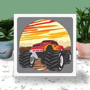 Monster Truck 3D Box Paper Cut Light Box Svg, Tractor Shadow Box Svg Cricut File Dirty 4 Wheels Taglio Cricut, Off Road Shadow Paper Cut