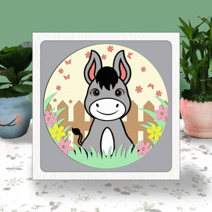 Baby Donkey Farm Bandana 3D Box Paper Cut Light Box Svg, Cute Donkey Shadow Box Svg Farm Cricut File Cutting Cricut, Donkey Shadow Paper Cut