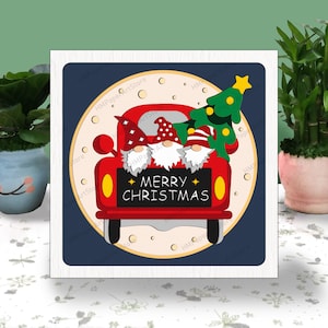 Gnome Auto Weihnachten 3D Box Papierschnitt, Gnome Auto Light Box svg, Zwerge Auto Shadow Box svg, Für Cricut-Datei, Gnome Auto, Wichtel Weihnachten