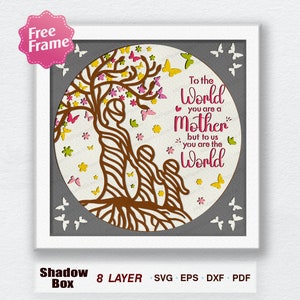 Árbol genealógico del amor de mamá para el día de la madre, caja 3D, caja de luz cortada con papel, caja de sombras para el día de la madre, archivo Cricut, corte de papel con sombra de árbol genealógico de Cricut