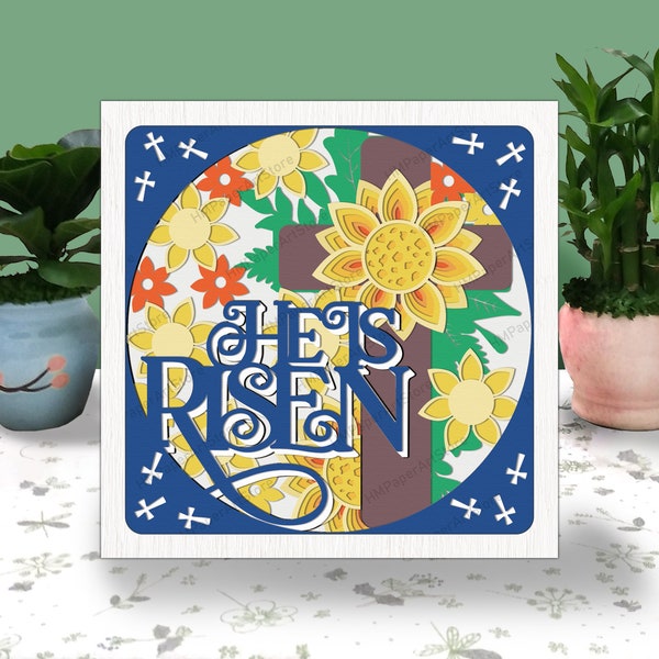 He Is Risen 3D Box Paper Cut Light Box Svg, Easter Day Shadow Box Svg Cricut File Cutting Cricut, Jesus Shadow Paper Cut