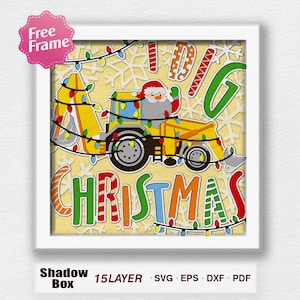 i Dig Weihnachten Shadow Box svg, Weihnachten, Baggerlader, frohe Weihnachten 3D Box, i Dig Weihnachten, für Cricut-Datei, Weihnachtsmann, Weihnachtsdekor
