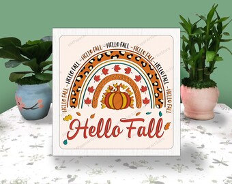 Ciao autunno arcobaleno 3D scatola carta tagliata grazie dando Light Box Svg, scatola ombra autunnale Svg Cricut File taglio Cricut, zucca ombra carta tagliata