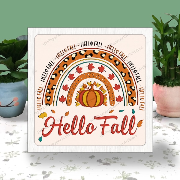 Hello Fall Rainbow 3D Box Paper Cut Thanks Giving Light Box Svg, Autumn Shadow Box Svg Cricut File Cutting Cricut, Pumpkin Shadow Paper Cut Hello Fall Rainbow 3D Box Paper Cut Thanks Giving Light Box Svg, Autumn Shadow Box Svg Cricut File Cutting Cricut, Pumpkin Shadow Paper Cut