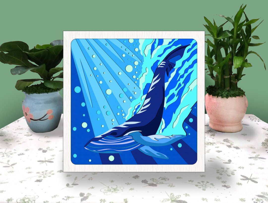 WHALE 3D Box Sea Animal Paper Cut Shadow Box Whale Cricut File Cutting ...