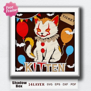 Creepy Clown Cat Shadow Box SVG, Horror Cat Layered Paper Cut File, Halloween Halloween Wall Art, Spooky Cricut , Gothic Home Decor /B86