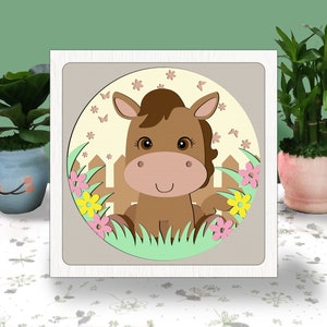 Baby Horse Farm Bandana 3D Box Paper Cut Light Box Svg, Cute Horse Shadow Box Svg Farm Cricut File Cutting Cricut, Horse Shadow Paper Cut
