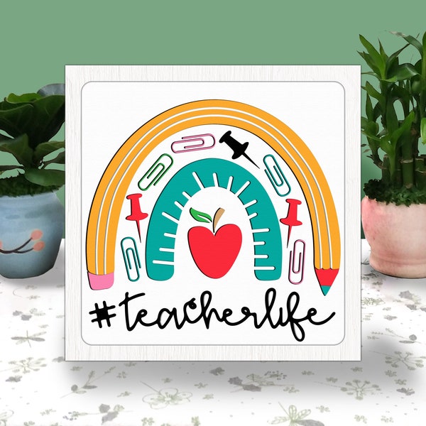 Teacher Rainbow 3D Box Paper Cut Light Box Svg,Teacher life Shadow Box Svg Cricut File Cutting Cricut, School Shadow Paper Cut