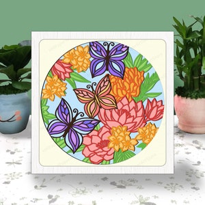 Caja de luz de papel cortada con flores de mariposa en 3D Svg, caja de sombra de mariposa Svg, archivo de corte Cricut, corte de papel con sombra floral de mariposa
