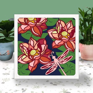 Lotus Dragonfly 3D Box, maar Svg, Dragonfly Shadow Box Svg, Cricut-bestand, snijden Cricut, Lotus Shadow Box, Dragonfly Flower 3D Box, 3D Box