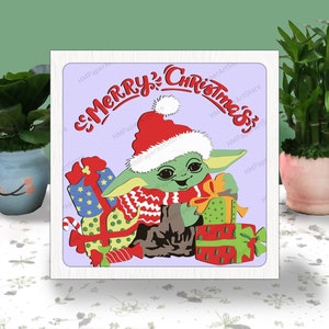 Cartoon Weihnachten 3D Box Papierschnitt, Cartoon Light Box svg, Frohe Weihnachten Schattenbox, svg für Cricut-Datei, karton svg, Yodasss svg