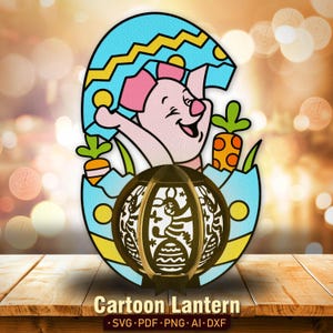 Easter Cartoon Lantern Digital File | Easter Piglet Lantern Easter Decoration Easter Piglet Easter Day Shadow Box Easter Gift for Kid /K229