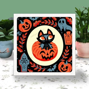 Chat noir Halloween 3D boîte papier découpé, Svg citrouille chat noir lightbox, chat noir Shadow Box, Svg pour fichier Cricut, déco SVG pour Halloween