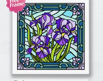 Blue Iris Stained Glass Shadow Box Svg, Blue Iris Stained Glass 3D Box, Stained Glass 3D Box, For Cricut, Blue Iris 3D Box, Blue Iris svg