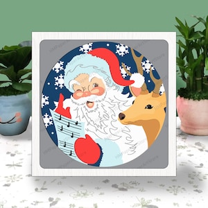 Corte de papel de caja 3D de Santa Claus, caja de luz de Santa Claus svg, caja de sombra de cara de Santa svg, para archivo cricut, reno de Santa Claus SVG, Santa X-Mas
